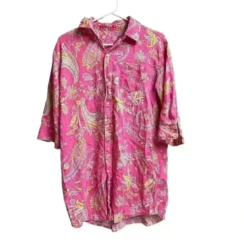 Lauren Ralph Lauren Nightgown Night Shirt Paisley Print Button Up Small